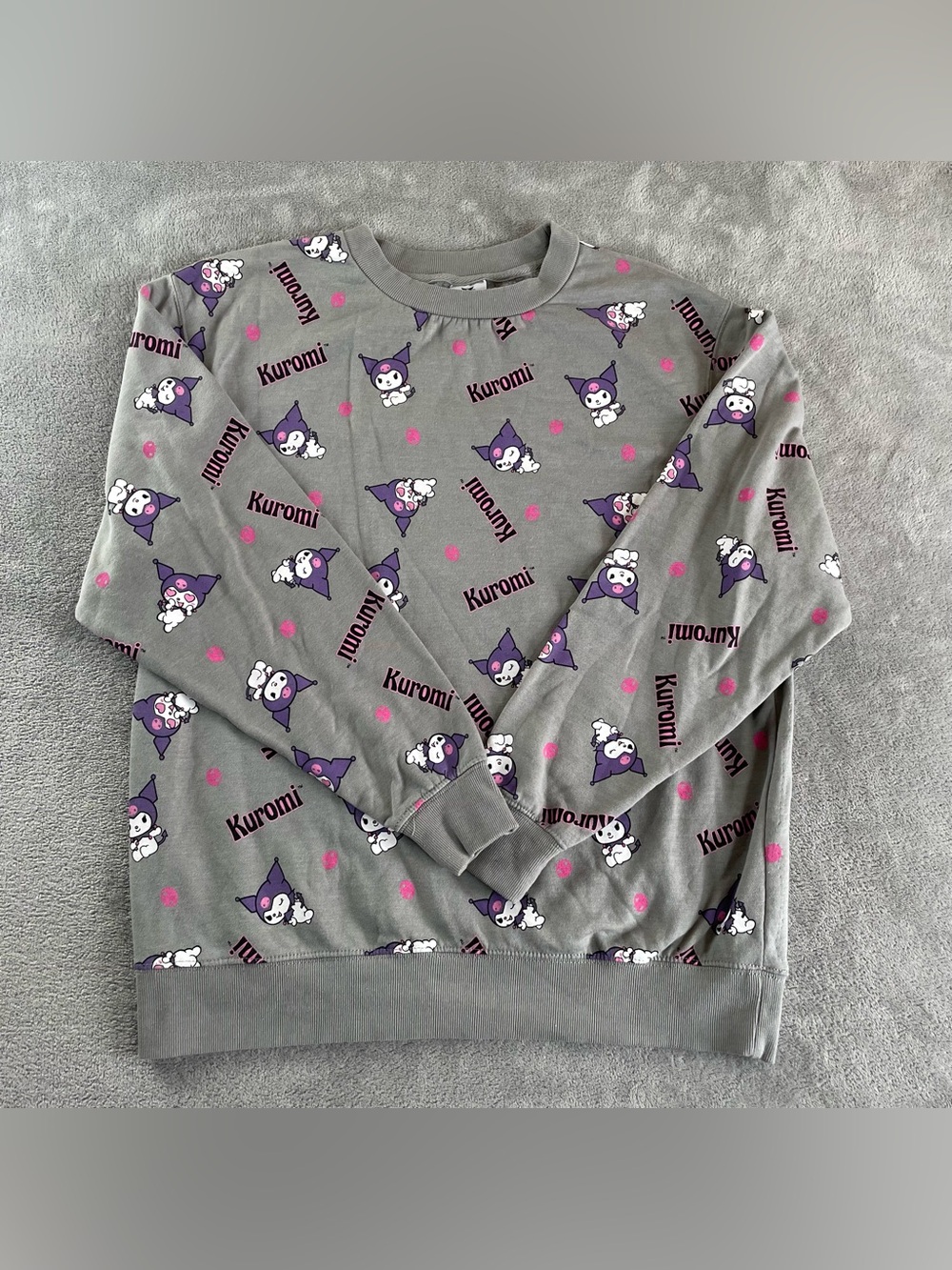 Kuromi Sanrio Gray AOP All Over Print Sweatshirt Size Large Bioworld